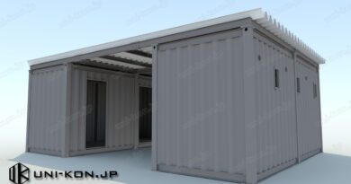 施工事例15多雪地域大屋根付き建築用JIS鋼材コンテナハウス設計パース画像