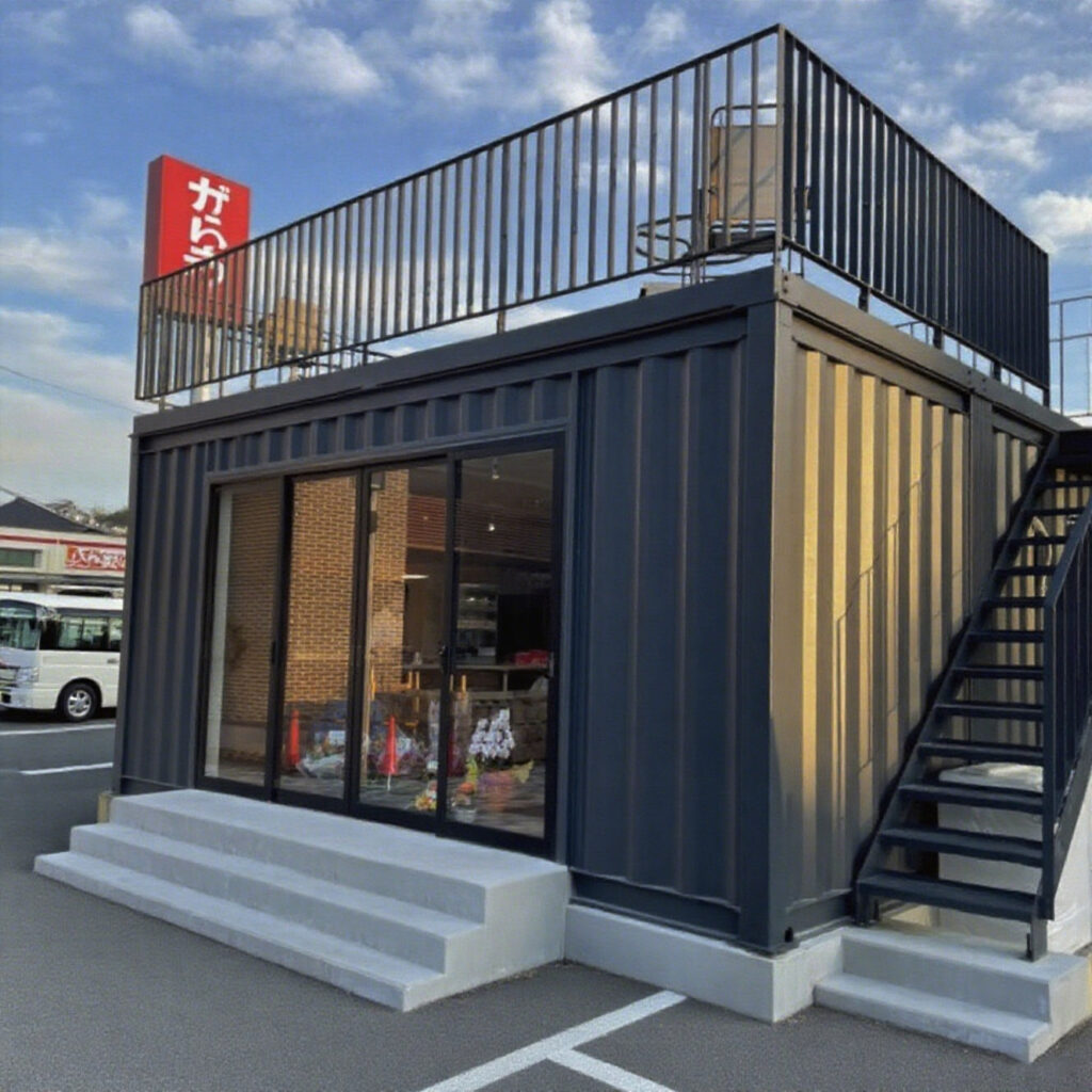 JP 屋上テラスデッキ付き店舗用コンテナハウス 竣工効果