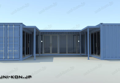 施工事例19 「コ」型中庭廊下庇付き民泊ホテルコンテナハウス 「コ」型配置中庭付き廊下庇付きコンテナハウス